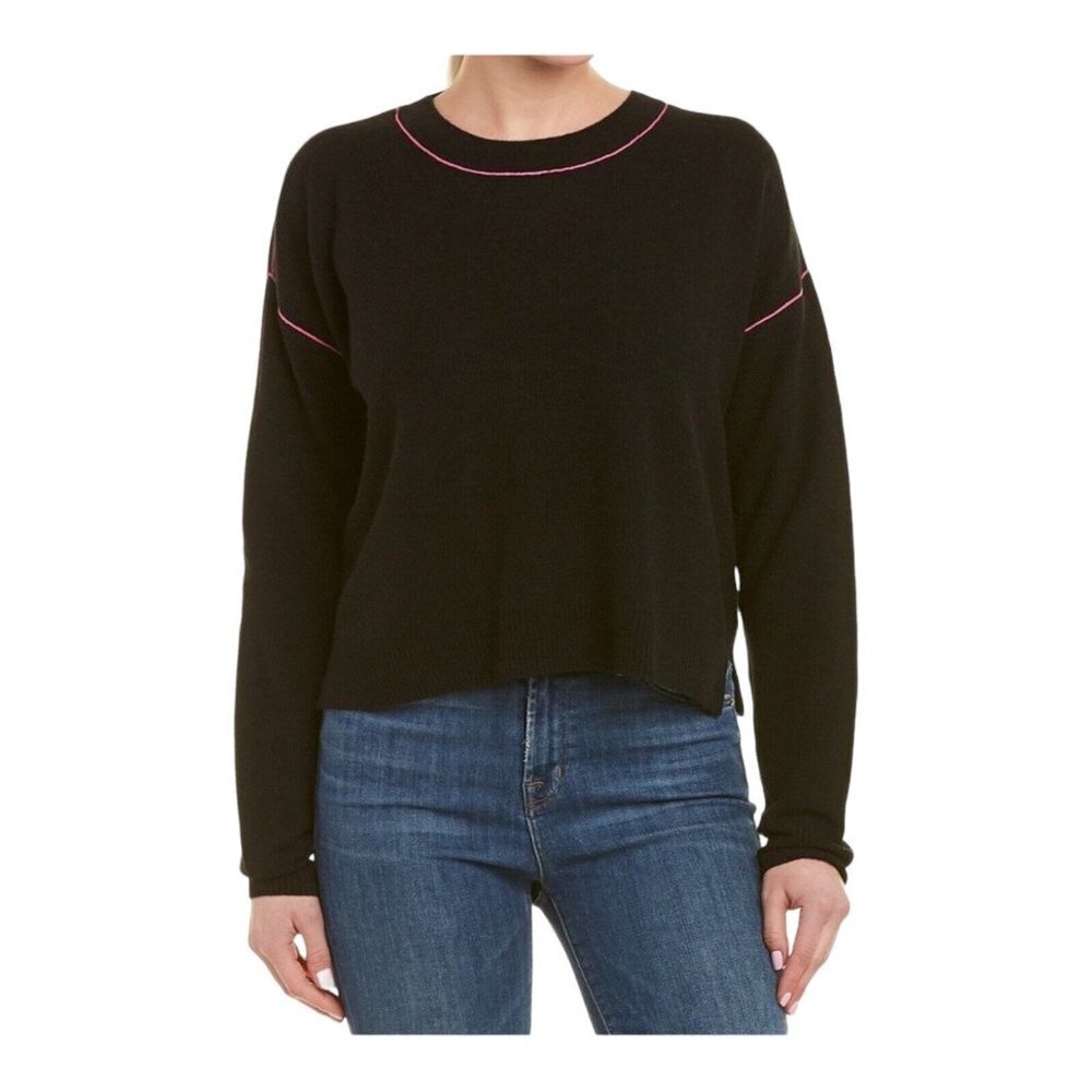 Joie Black Women Pink Seams Sweater Wool Cashmere Blend Short Crew Neck Size XXS